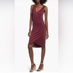 Leith Mélange Faux Wrap Dress – Small, Red Tannin